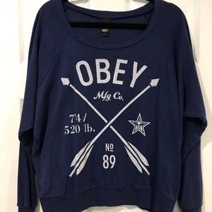 Blue wide neck Obey sweater